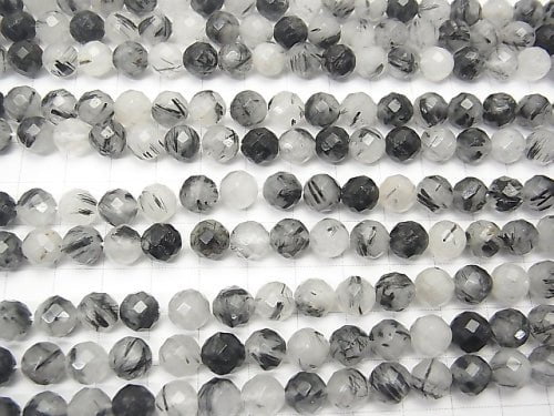 Tourmaline Quartz AA 64 Faceted Round 8 mm half or 1 strand beads (aprx.15 inch / 38 cm)