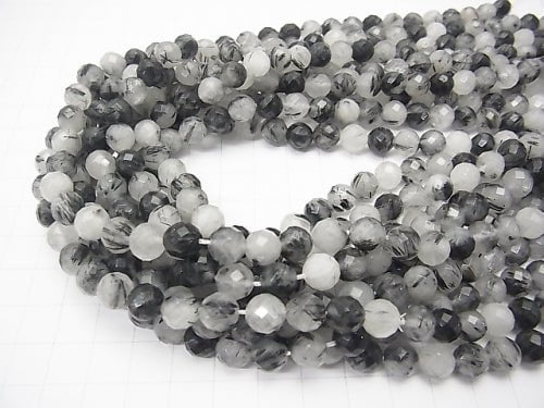 Tourmaline Quartz AA 64 Faceted Round 8 mm half or 1 strand beads (aprx.15 inch / 38 cm)