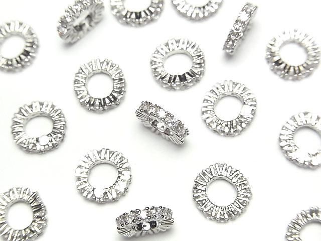 Metal parts Rondelle 9x9x2mm Silver color (with CZ) 3pcs