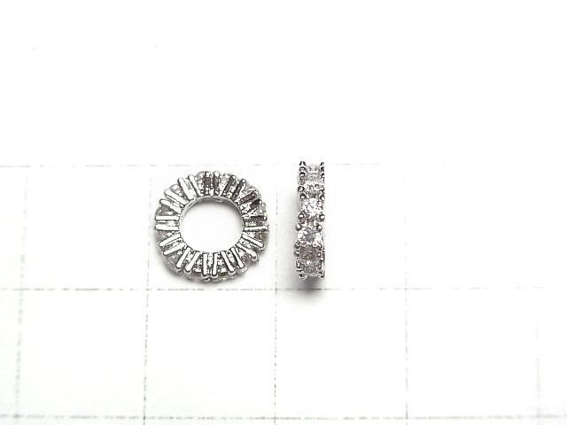 Metal parts Rondelle 9x9x2mm Silver color (with CZ) 3pcs