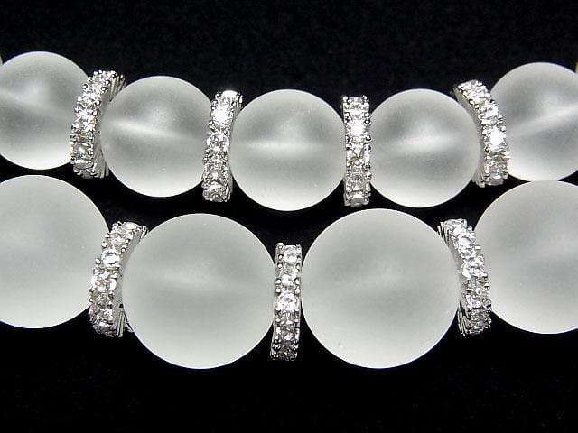 Metal parts Rondelle 9x9x2mm Silver color (with CZ) 3pcs