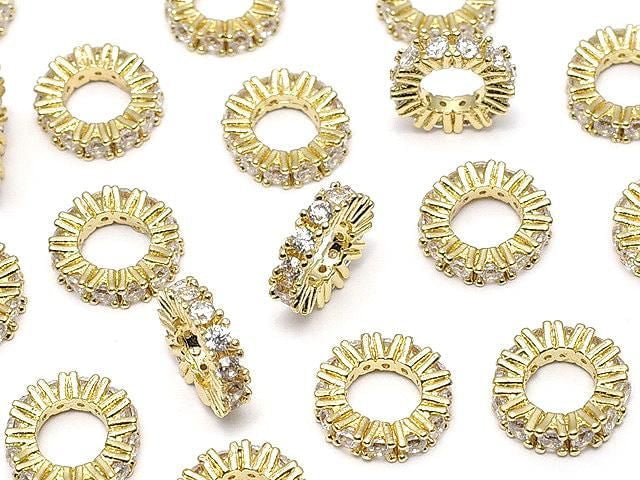 Metal parts Rondelle 9x9x2mm Gold color (with CZ) 3pcs