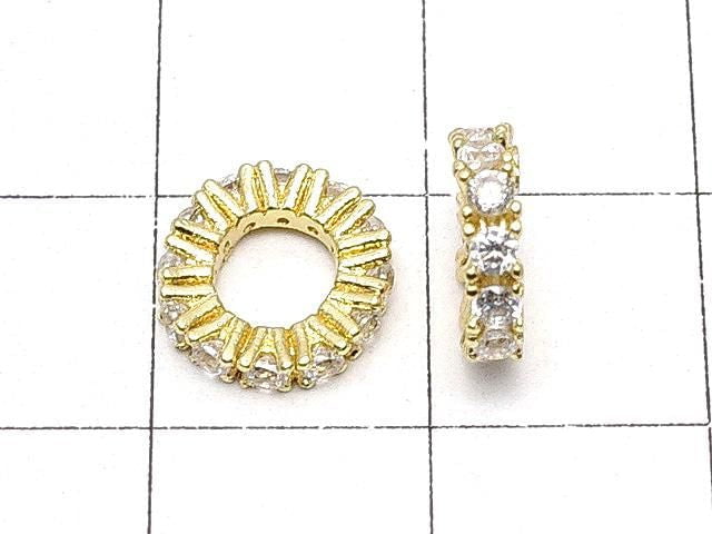 Metal parts Rondelle 9x9x2mm Gold color (with CZ) 3pcs