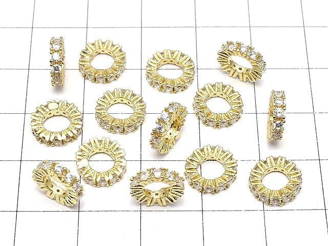 Metal parts Rondelle 9x9x2mm Gold color (with CZ) 3pcs