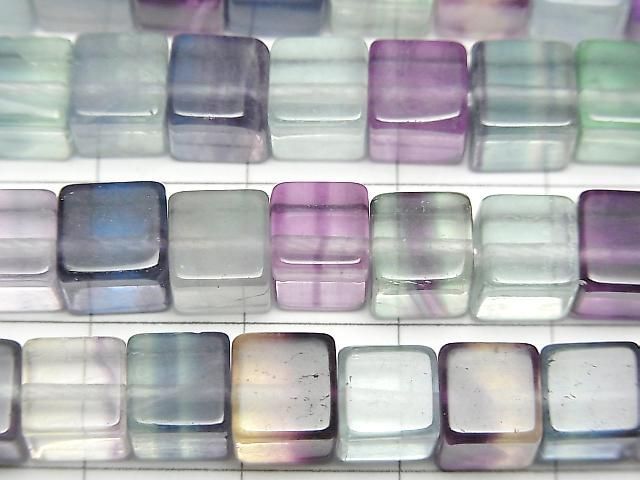 [Video] Multicolor Fluorite AAA-Cube 6.5x6.5x6.5mm half or 1-strand beads (approx. 15 inches/38 cm)