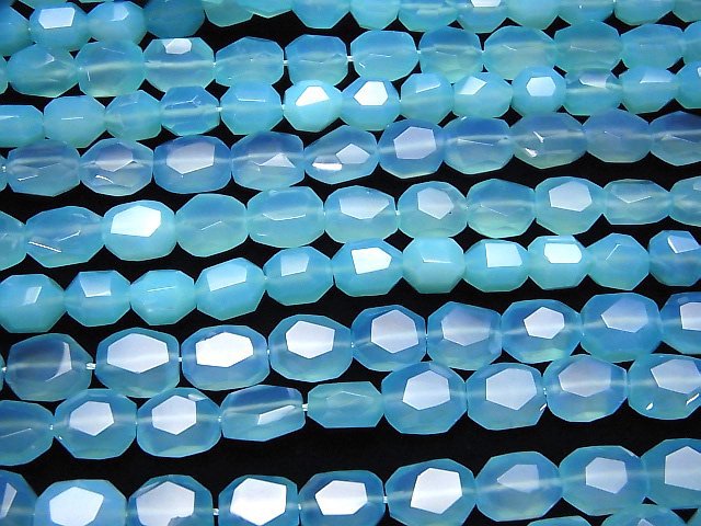 Sea Blue Chalcedony AAA Faceted Nugget 1/4 or 1strand beads (aprx.15inch/37cm)