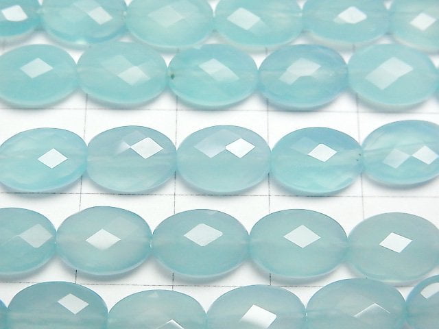 [Video] Sea Blue Chalcedony AAA Faceted Oval 10x7x4mm 1/4 or 1strand beads (aprx.15inch/38cm)