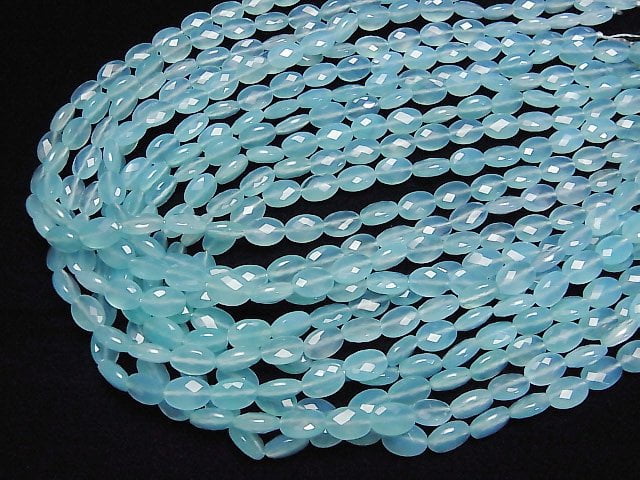 [Video] Sea Blue Chalcedony AAA Faceted Oval 10x7x4mm 1/4 or 1strand beads (aprx.15inch/38cm)