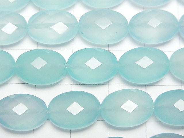 [Video] Sea Blue Chalcedony AAA Faceted Oval 14x10x7mm 1/4 or 1strand beads (aprx.15inch/36cm)