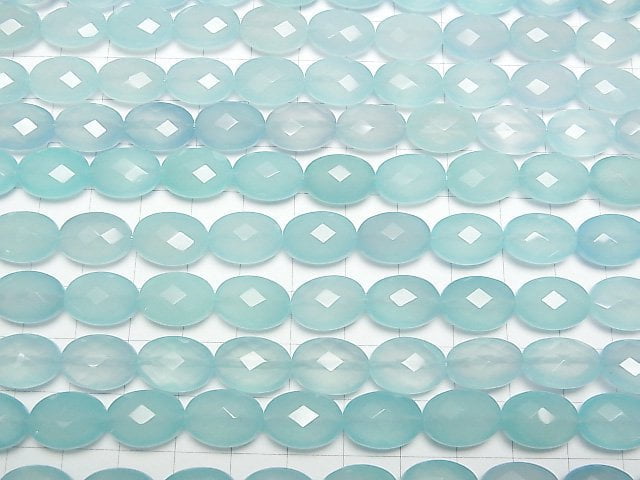 [Video] Sea Blue Chalcedony AAA Faceted Oval 14x10x7mm 1/4 or 1strand beads (aprx.15inch/36cm)