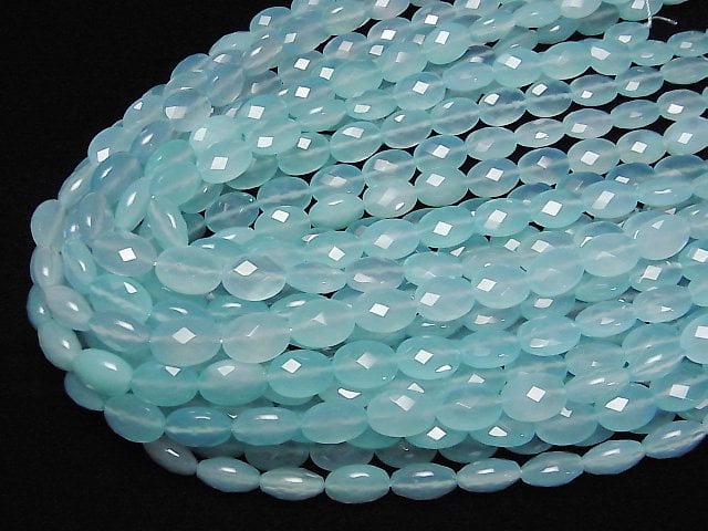 [Video] Sea Blue Chalcedony AAA Faceted Oval 14x10x7mm 1/4 or 1strand beads (aprx.15inch/36cm)