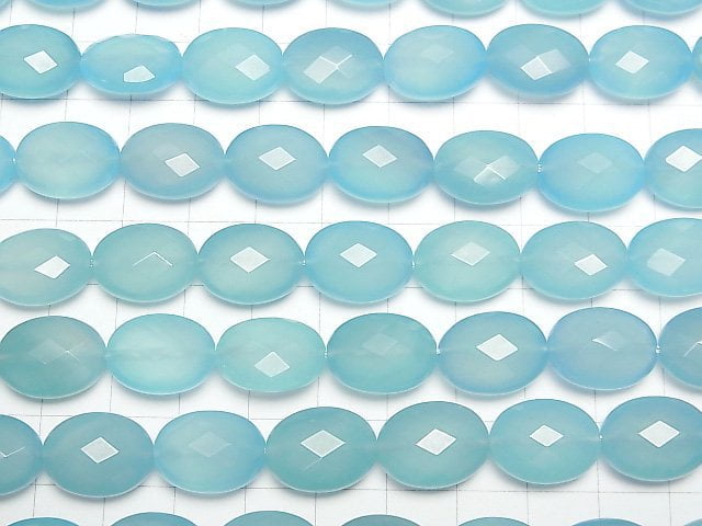 [Video] Sea Blue Chalcedony AAA Faceted Oval 16x12x8mm 1/4 or 1strand beads (aprx.15inch/36cm)