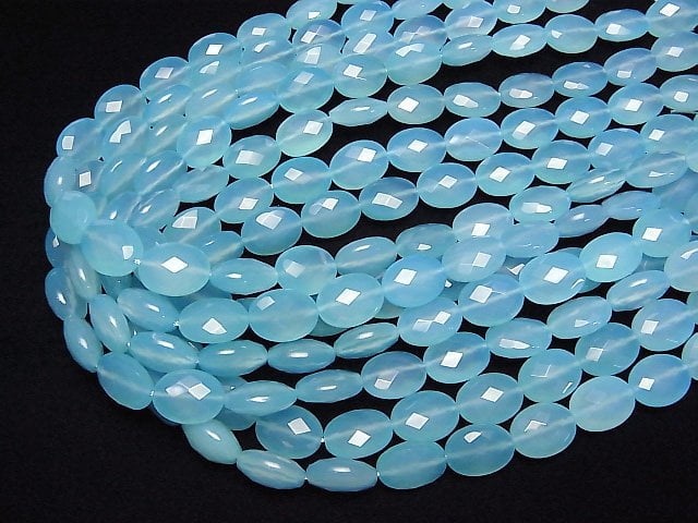 [Video] Sea Blue Chalcedony AAA Faceted Oval 16x12x8mm 1/4 or 1strand beads (aprx.15inch/36cm)