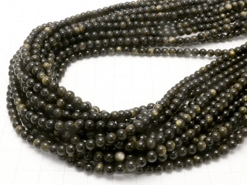 [Video] Golden Sheen Obsidian AAA Round 4mm 1strand beads (aprx.15inch / 38cm)