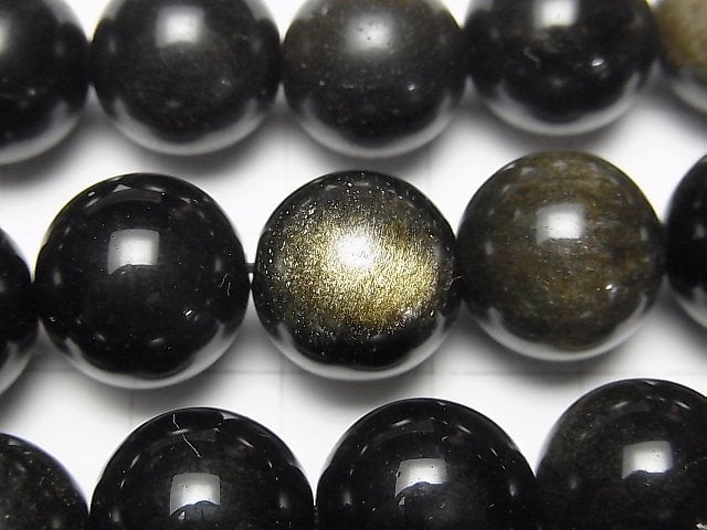 [Video] Golden Obsidian AAA Round 14mm half or 1strand beads (aprx.14inch/36cm)