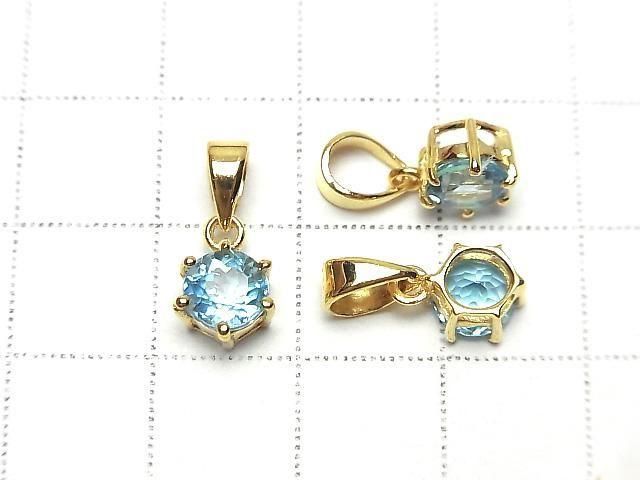 [Video] High Quality Swiss Blue Topaz AAA Round Faceted 7x6mm Pendant 18KGP
