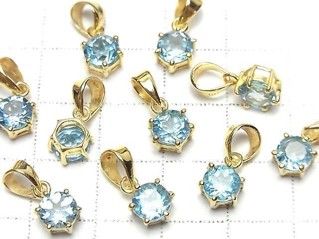 [Video] High Quality Swiss Blue Topaz AAA Round Faceted 7x6mm Pendant 18KGP