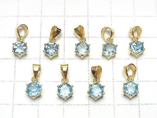 [Video] High Quality Swiss Blue Topaz AAA Round Faceted 7x6mm Pendant 18KGP