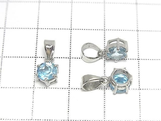 [Video] High Quality Swiss Blue Topaz AAA Round Faceted 7x6mm Pendant Silver925