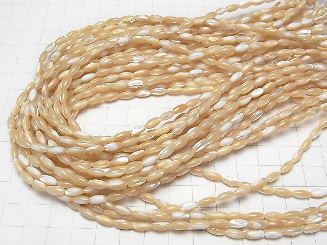 [Video]Mother of Pearl MOP Beige Rice 8x4x4mm 1strand beads (aprx.15inch/38cm)