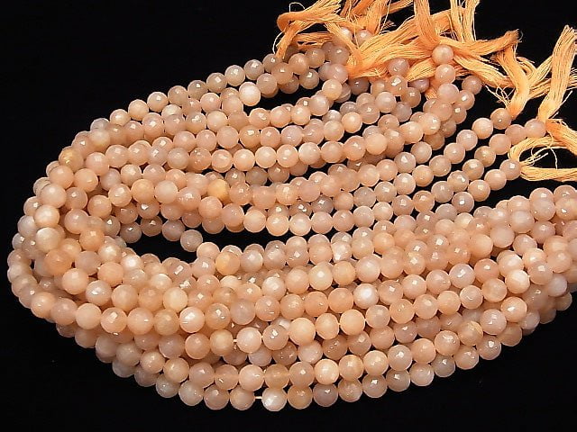 Orange Moonstone AAA Faceted Round 7 mm half or 1 strand beads (aprx. 13 inch / 32 cm)