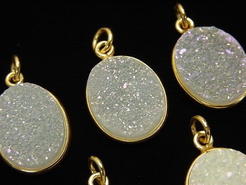 Druzy Quartz Bezel Setting Oval 16 x 13 mm AB Coating 18 KGP 1 pc $7.99!