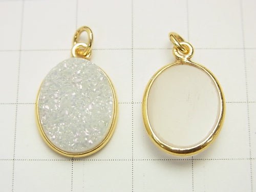 Druzy Quartz Bezel Setting Oval 16 x 13 mm AB Coating 18 KGP 1 pc $7.99!