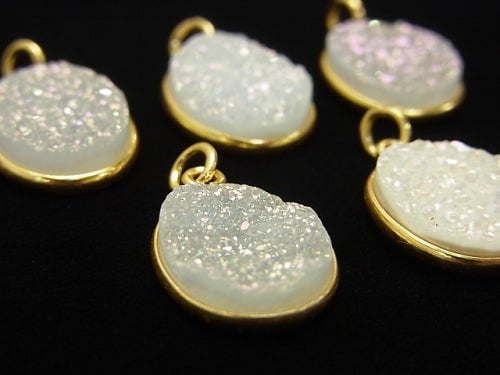 Druzy Quartz Bezel Setting Oval 16 x 13 mm AB Coating 18 KGP 1 pc $7.99!