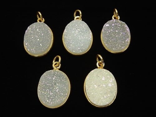 Druzy Quartz Bezel Setting Oval 16 x 13 mm AB Coating 18 KGP 1 pc $7.99!