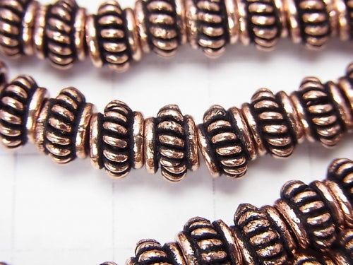 Copper Roundel 7 x 7 x 4 mm Rope patterned Oxidized Finish half or 1 strand beads (aprx.7 inch / 18 cm)