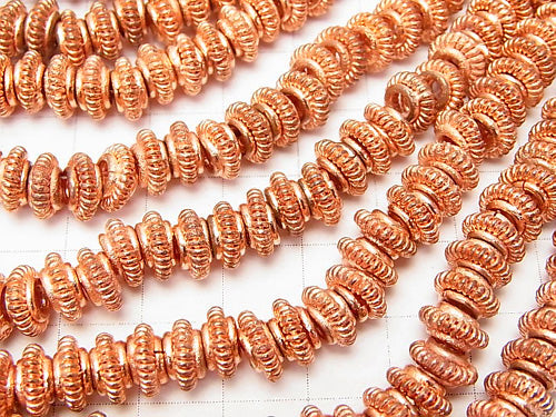 Copper Roundel 8 x 8 x 4 mm Rope pattern half or 1 strand beads (aprx.7 inch / 18 cm)