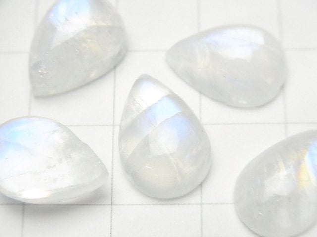 [Video]High Quality Rainbow Moonstone AA++ Pear shape Cabochon 14x10mm 2pcs