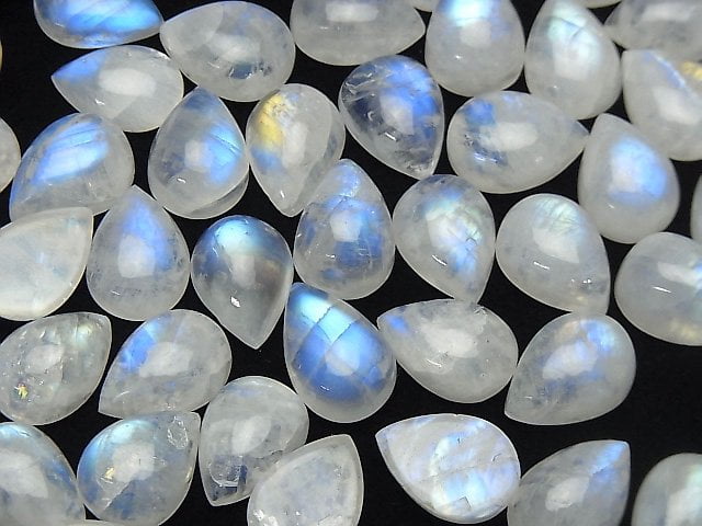 [Video]High Quality Rainbow Moonstone AA++ Pear shape Cabochon 14x10mm 2pcs