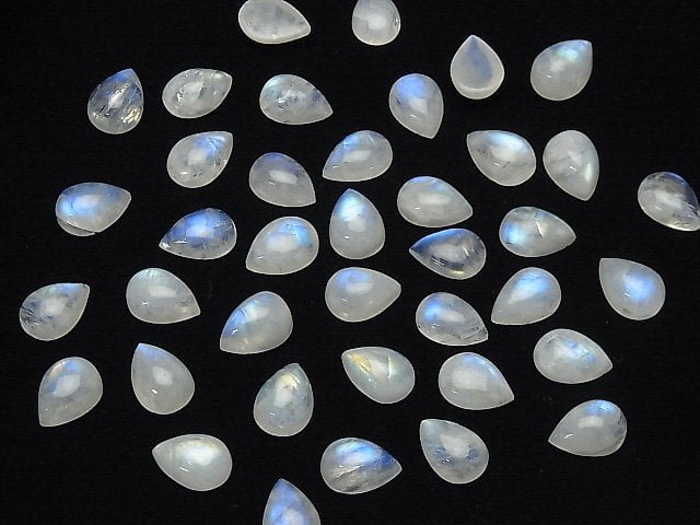 [Video]High Quality Rainbow Moonstone AA++ Pear shape Cabochon 14x10mm 2pcs