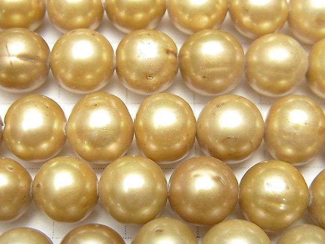 [Video] Fresh Water Pearl AA Potato 9-10mm Champagne Gold 1strand beads (aprx.15inch / 36cm)