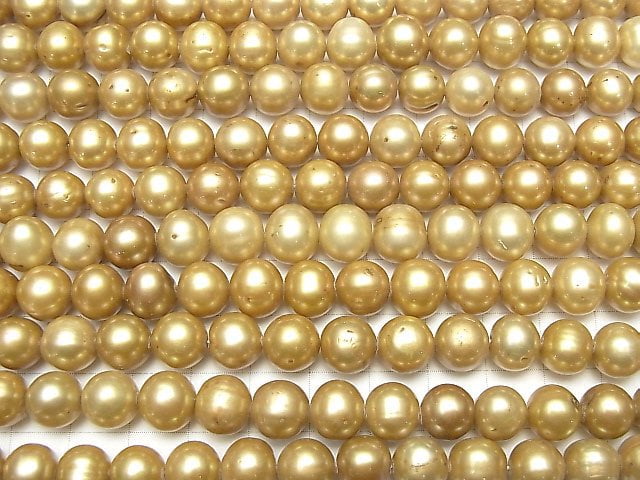 [Video] Fresh Water Pearl AA Potato 9-10mm Champagne Gold 1strand beads (aprx.15inch / 36cm)