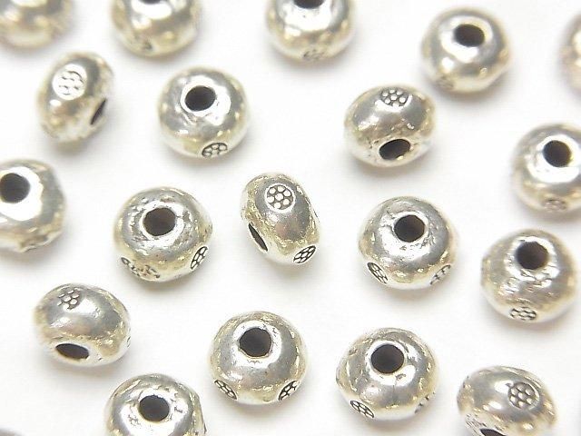 Karen Silver Flower Pattern Rondelle 5.5x5.5x4mm 2pcs
