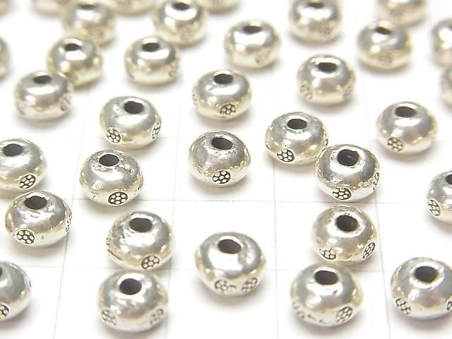 Karen Silver Flower Pattern Rondelle 5.5x5.5x4mm 2pcs