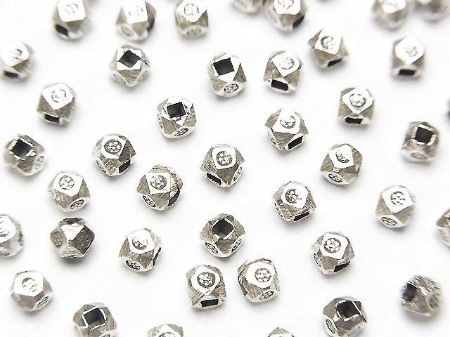 Karen Silver Cube Shape with Flower Pattern, 3x3x3mm, 5pcs