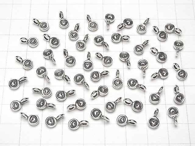 Karen Silver Heart Pattern Coin Charm 9x5x2.5mm 2pcs