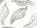 Karen Silver Leaf Charm 26x10x1mm 1pc