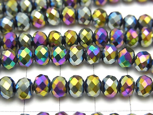 1strand $2.39! Glass Beads  Faceted Button Roundel 6 x 6 x 4 mm metallic coating 1 strand beads (aprx.18 inch / 44 cm)