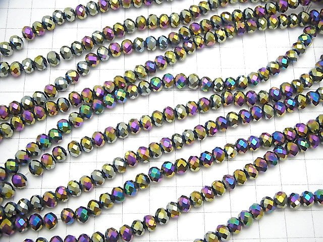 1strand $2.39! Glass Beads  Faceted Button Roundel 6 x 6 x 4 mm metallic coating 1 strand beads (aprx.18 inch / 44 cm)