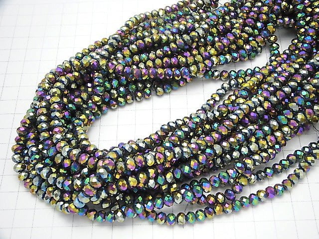 1strand $2.39! Glass Beads  Faceted Button Roundel 6 x 6 x 4 mm metallic coating 1 strand beads (aprx.18 inch / 44 cm)