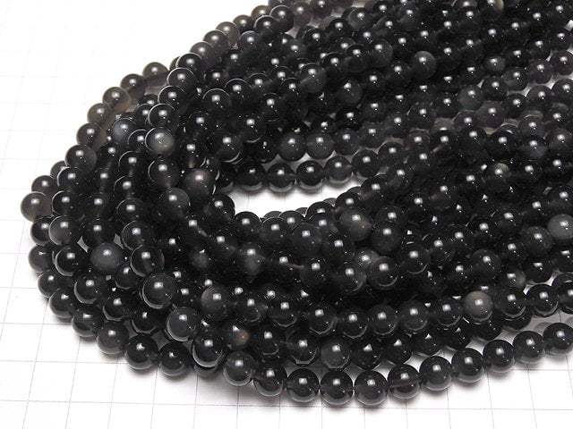 [Video] Mexican Black Ice Obsidian AAA Round 8mm 1strand beads (aprx.15inch / 37cm)