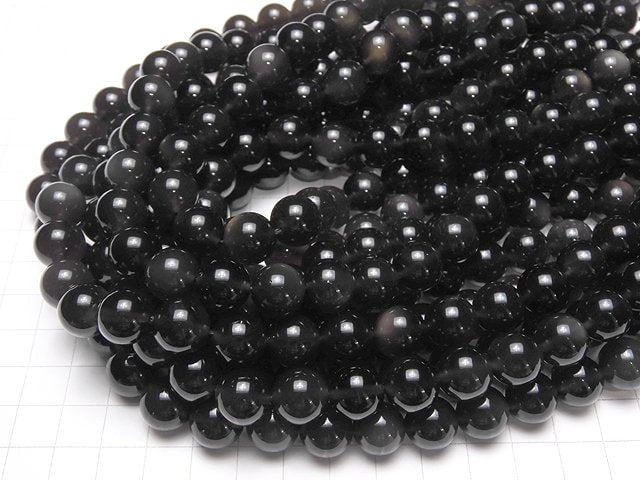 Mexican Black Ice Obsidian AAA Round 12 mm half or 1 strand beads (aprx.15 inch / 37 cm)