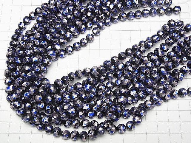 [Video] Lampwork Beads Round 8mm [Pink x Blue] 1/4 or 1strand beads (aprx.15inch/36cm)