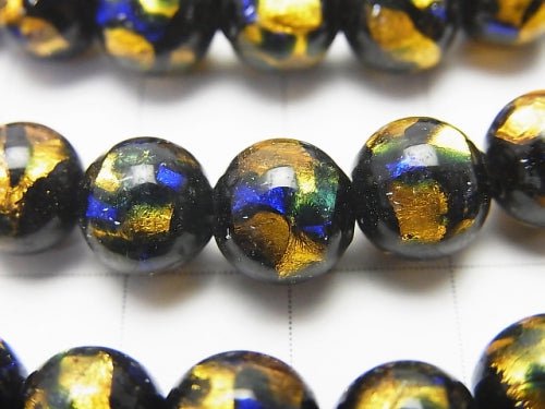 Lampwork Beads Round 8mm [Yellow x Blue] 1/4 or 1strand beads (aprx.15inch/36cm)