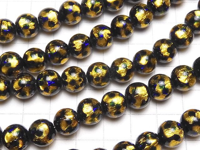 Lampwork Beads Round 10mm [Yellow x Blue] 1/4 or 1strand beads (aprx.15inch/36cm)