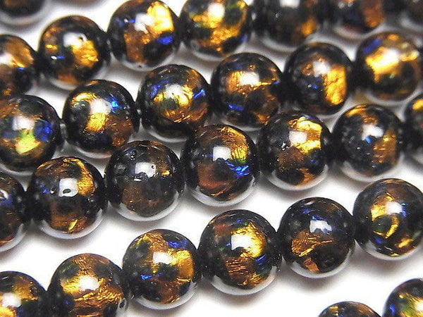 Lampwork Beads Round 8mm [Orange x Blue] 1/4 or 1strand beads (aprx.15inch/36cm)